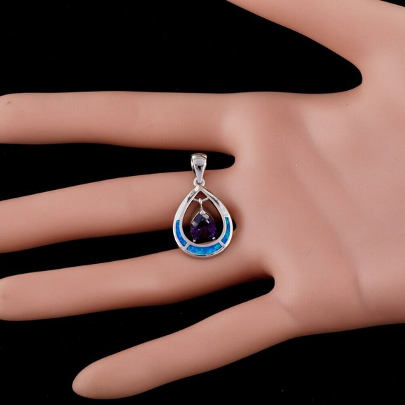 925 Sterling Silver Blue Opal Teardrop Mystic Topaz Necklace - Picture 8 of 10